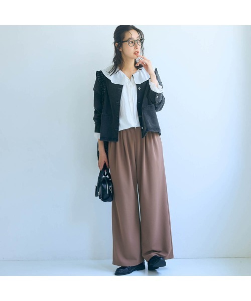 Belle Maison(ベルメゾン)の「ワイドストレートパンツ【乾燥機OK】(その他パンツ・レディース・ブラック/ベージュ/グレイッシュブルー/モカ・S/L/M)」の13枚目の写真