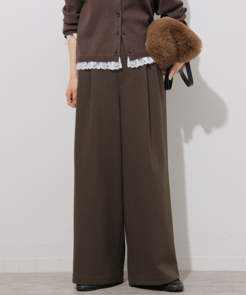 JOURNAL STANDARD relume(ジャーナルスタンダード レリューム)の「ツイーディーツイルタックワイドパンツ(スラックス・レディース・チョコ/チャコールグレー・36/38)」の1枚目の写真