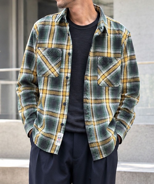 yield(イールド)の「【HOUSTON】ヒューストン AMERICAN CHECK VIYELLA SHIRT アメリカンチェックビエラシャツ(シャツ/ブラウス・メンズ・ブラック/モカ/オリーブ/グリーン・L/M/XL)」の4枚目の写真