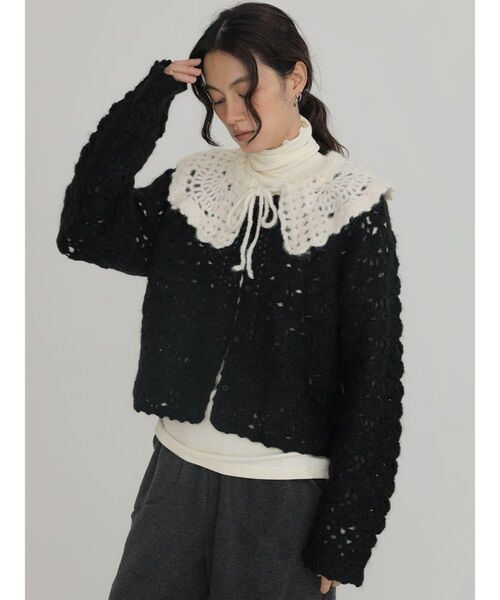FIKA.(フィーカ)の「Fluffy crochet knit cardigan(カーディガン/ボレロ・レディース・オフホワイト/ブラック・MEDIUM)」の18枚目の写真
