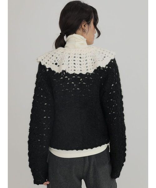 FIKA.(フィーカ)の「Fluffy crochet knit cardigan(カーディガン/ボレロ・レディース・オフホワイト/ブラック・MEDIUM)」の15枚目の写真