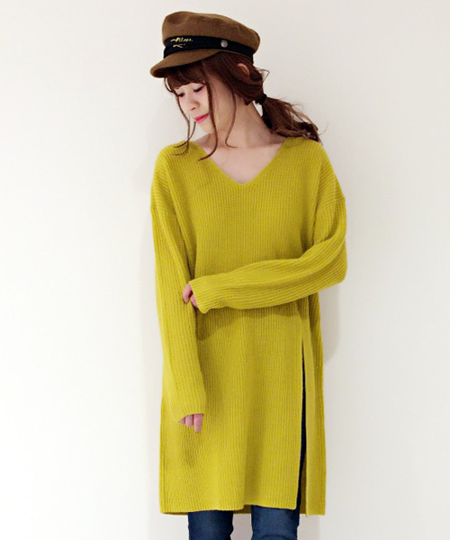 archives（アルシーヴ）の「【ZOZOTOWN限定】スリットニットワンピース（ワンピース・レディース・グレー/モカ/イエロー/アイボリー/サックスブルー・MEDIUM）」の5枚目の写真