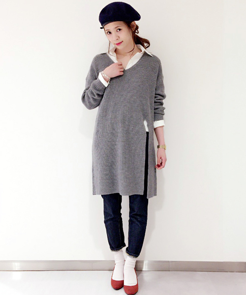 archives（アルシーヴ）の「【ZOZOTOWN限定】スリットニットワンピース（ワンピース・レディース・グレー/モカ/イエロー/アイボリー/サックスブルー・MEDIUM）」の11枚目の写真