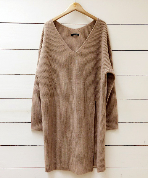 archives（アルシーヴ）の「【ZOZOTOWN限定】スリットニットワンピース（ワンピース・レディース・グレー/モカ/イエロー/アイボリー/サックスブルー・MEDIUM）」の6枚目の写真