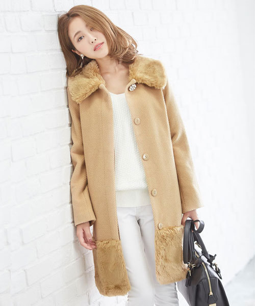 夢展望 ユメテンボウ の コート ２ｗａｙビジューボタン裾ファーコート その他アウター Wear