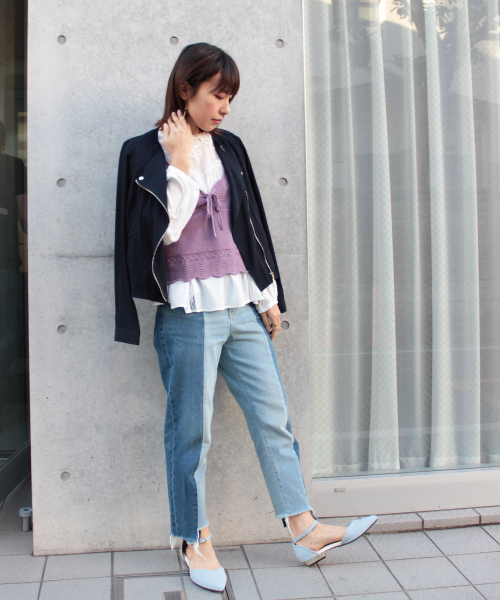 mysty woman（ミスティウーマン）の「RTツイルノーカラーライダース（ライダースジャケット・レディース・ブラック系その他/グレイッシュブルー/ネイビー/カーキ/ピンクベージュ・FREE）」の14枚目の写真