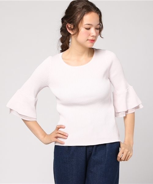 PROPORTION BODY DRESSING（プロポーションボディドレッシング）の「【美人百花 4月号掲載】ダブルベルフレアーニット（ニット/セーター・レディース・ネイビー/ホワイト系その他/ピンク/ブルー・3/2）」の4枚目の写真