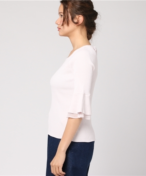 PROPORTION BODY DRESSING（プロポーションボディドレッシング）の「【美人百花 4月号掲載】ダブルベルフレアーニット（ニット/セーター・レディース・ネイビー/ホワイト系その他/ピンク/ブルー・3/2）」の6枚目の写真