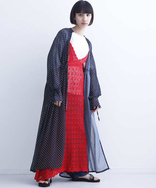 MERLOT(メルロー)の「ドット柄ガウンワンピース1518(シャツワンピース・レディース・ネイビー/ホワイト/ブラック/イエロー・FREE)」の3枚目の写真