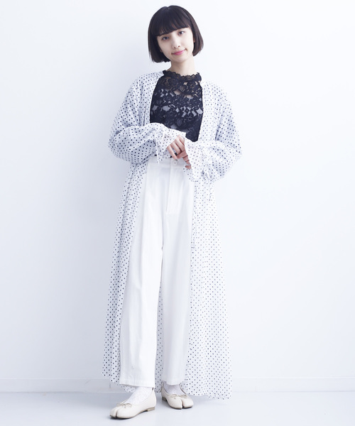 MERLOT(メルロー)の「ドット柄ガウンワンピース1518(シャツワンピース・レディース・ネイビー/ホワイト/ブラック/イエロー・FREE)」の1枚目の写真