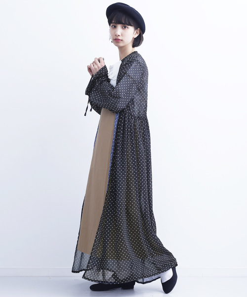 MERLOT(メルロー)の「ドット柄ガウンワンピース1518(シャツワンピース・レディース・ネイビー/ホワイト/ブラック/イエロー・FREE)」の2枚目の写真