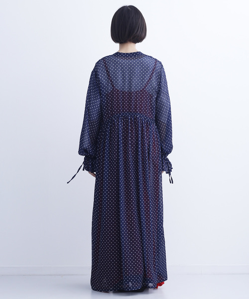 MERLOT(メルロー)の「ドット柄ガウンワンピース1518(シャツワンピース・レディース・ネイビー/ホワイト/ブラック/イエロー・FREE)」の11枚目の写真