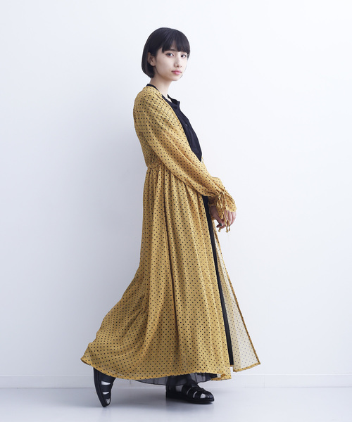 MERLOT(メルロー)の「ドット柄ガウンワンピース1518(シャツワンピース・レディース・ネイビー/ホワイト/ブラック/イエロー・FREE)」の9枚目の写真