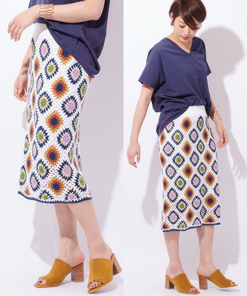 CIAOPANIC（チャオパニック）の「クロシェスカート（スカート・レディース・ネイビー/オフホワイト・FREE）」の2枚目の写真