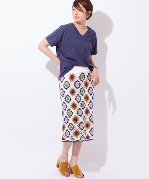 CIAOPANIC（チャオパニック）の「クロシェスカート（スカート・レディース・ネイビー/オフホワイト・FREE）」の7枚目の写真