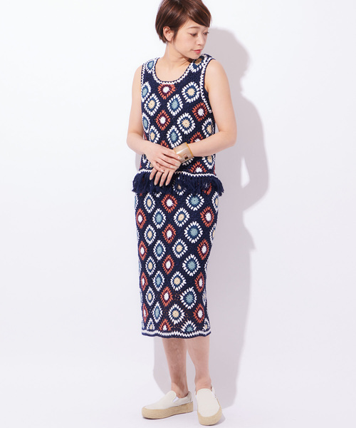 CIAOPANIC（チャオパニック）の「クロシェスカート（スカート・レディース・ネイビー/オフホワイト・FREE）」の5枚目の写真