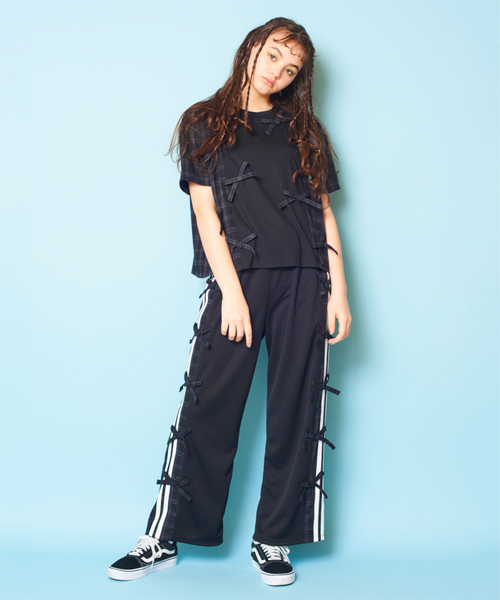Candy Stripper（キャンディストリッパー）の「CHECK RIBBON TRIMMED JERSET パンツ（その他パンツ・レディース・ブラック/ネイビー・2）」の3枚目の写真
