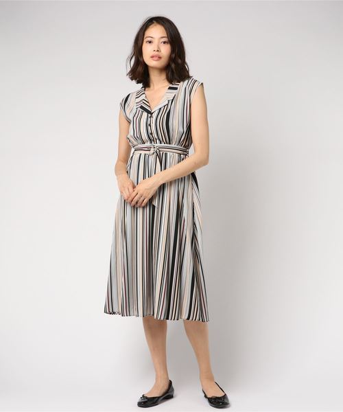 archives（アルシーヴ）の「マルチストライプ開襟ワンピース（ワンピース・レディース・ブラック/ネイビー/キャメル・MEDIUM）」の4枚目の写真