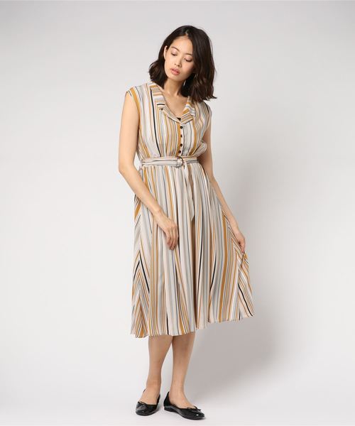 archives（アルシーヴ）の「マルチストライプ開襟ワンピース（ワンピース・レディース・ブラック/ネイビー/キャメル・MEDIUM）」の3枚目の写真