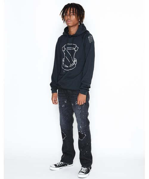 NUMBER (N)INE（ナンバーナイン）の「EXCLUSIVE_EMBLEM_ DAMAGE HOODY SWEATSHIRT（パーカー・メンズ・ブラック・2/4/3）」の3枚目の写真