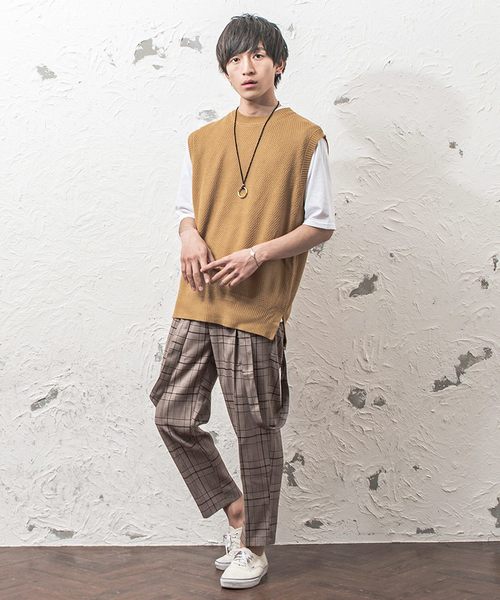 MinoriTY（マイノリティ）の「（2点セット）バスケット編みニットベスト＆5分袖Tアンサンブル（ベスト・メンズ・ネイビー/ベージュ/杢グレー・M/L）」の17枚目の写真