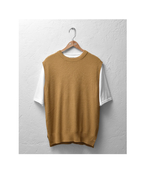 MinoriTY（マイノリティ）の「（2点セット）バスケット編みニットベスト＆5分袖Tアンサンブル（ベスト・メンズ・ネイビー/ベージュ/杢グレー・M/L）」の8枚目の写真