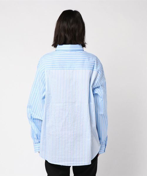 PUNYUS（プニュズ）の「切り替えストライプシャツ（シャツ/ブラウス・レディース・サックスブルー/ピンク/グレー・3/4）」の5枚目の写真