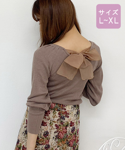 apres jour(アプレジュール)の「【大きいサイズ】バックリボンパワショルニット【ZOZOTOWN限定アイテム】(ニット/セーター・レディース・ブラック/ベージュ/モカ/オレンジ系その他・X-LARGE)」の2枚目の写真