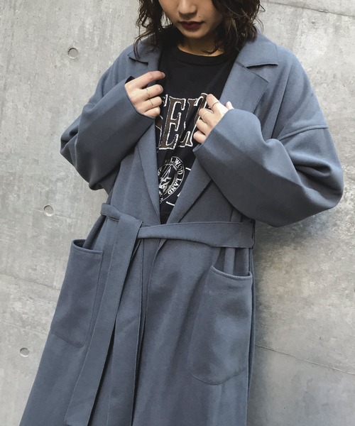 Fashion Letter（ファッションレター）の「サイドスリット ビッグシルエット ロング チェスター コート（チェスターコート・レディース・アイボリー/ベージュ系その他/モカ/グレイッシュブルー/スモークピンク/ブラック・M/L）」の5枚目の写真