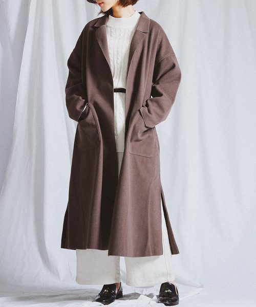 Fashion Letter（ファッションレター）の「サイドスリット ビッグシルエット ロング チェスター コート（チェスターコート・レディース・アイボリー/ベージュ系その他/モカ/グレイッシュブルー/スモークピンク/ブラック・M/L）」の3枚目の写真