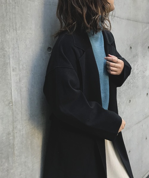 Fashion Letter（ファッションレター）の「サイドスリット ビッグシルエット ロング チェスター コート（チェスターコート・レディース・アイボリー/ベージュ系その他/モカ/グレイッシュブルー/スモークピンク/ブラック・M/L）」の7枚目の写真