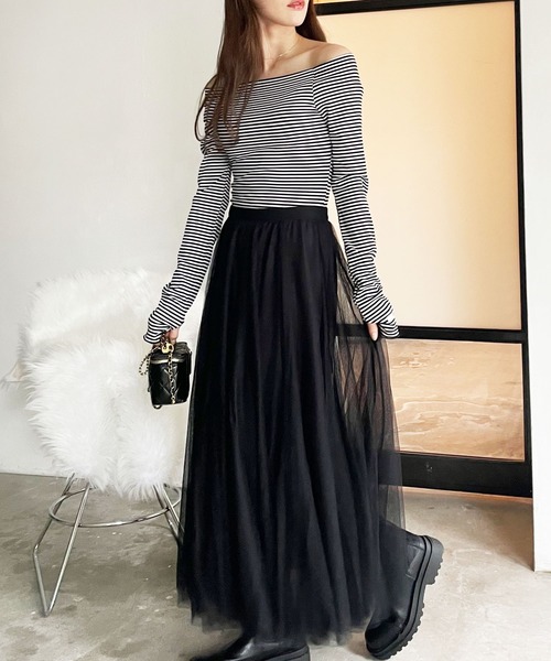 GeeRA（ジーラ）の「【6サイズ展開】秋コーデにぴったり。フレアチュールボリュームスカート（スカート・レディース・ブラック/グレー/モカ/パープル/ストライプ/ベージュ/ブラウン系その他/チェック/グリーン・MEDIUM/X-LARGE/LARGE/XX-LARGE/XXX-LARGE/XXXX-LARGE）」の18枚目の写真