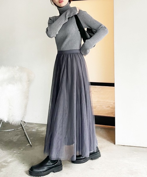 GeeRA（ジーラ）の「【6サイズ展開】秋コーデにぴったり。フレアチュールボリュームスカート（スカート・レディース・ブラック/グレー/モカ/パープル/ストライプ/ベージュ/ブラウン系その他/チェック/グリーン・MEDIUM/X-LARGE/LARGE/XX-LARGE/XXX-LARGE/XXXX-LARGE）」の20枚目の写真