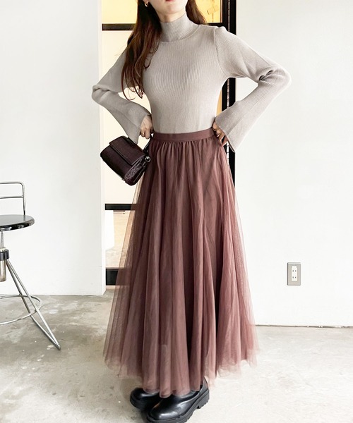 GeeRA（ジーラ）の「【6サイズ展開】秋コーデにぴったり。フレアチュールボリュームスカート（スカート・レディース・ブラック/グレー/モカ/パープル/ストライプ/ベージュ/ブラウン系その他/チェック/グリーン・MEDIUM/X-LARGE/LARGE/XX-LARGE/XXX-LARGE/XXXX-LARGE）」の22枚目の写真