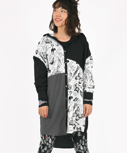 Scolar スカラー の 蝶ネコポップ柄 切替パーカーワンピース ワンピース Wear