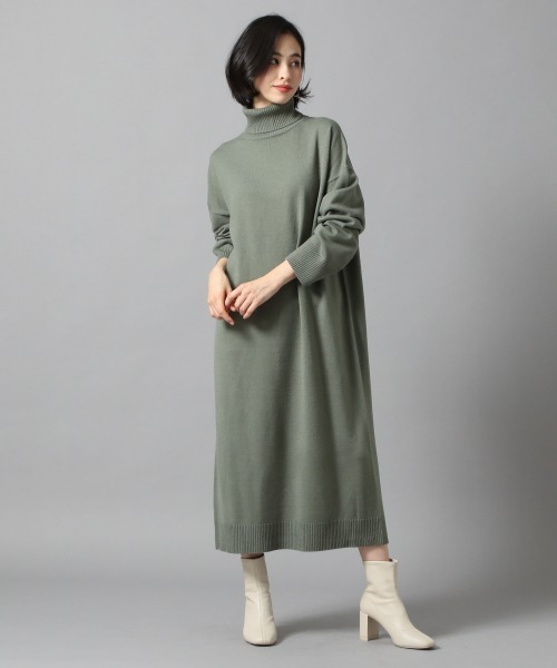 LOWRYS FARM（ローリーズファーム）の「タートルワンピ／ＬＳ　864442（ワンピース・レディース・アイボリー/ブラック/ブラウン/グリーン・FREE）」の4枚目の写真