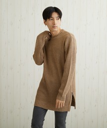 【TONE MEN'S】畦編みロングサイドスリットニット(BL)