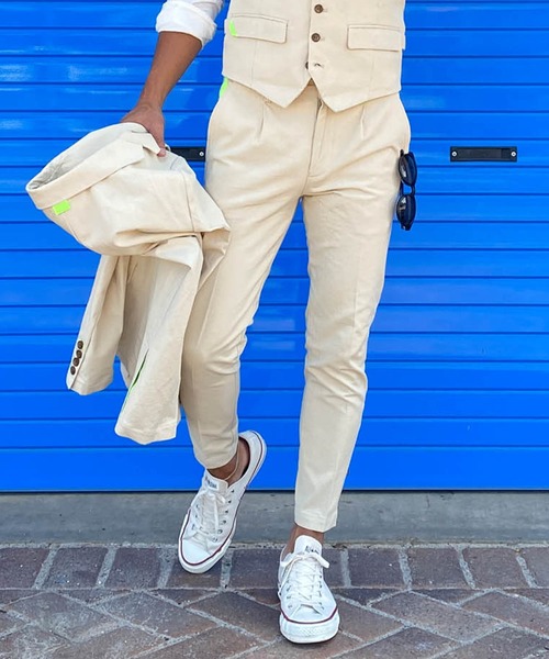 #Re:room URBAN BEACH CLUB（リルームアーバンビーチクラブ）の「コットンスリムスラックス（スラックス・メンズ・ブルー/グリーン/ベージュ・MEDIUM/LARGE/SMALL）」の2枚目の写真