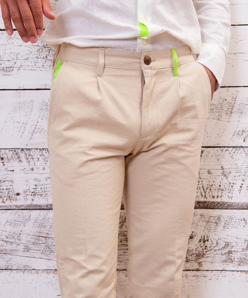 #Re:room URBAN BEACH CLUB（リルームアーバンビーチクラブ）の「コットンスリムスラックス（スラックス・メンズ・ブルー/グリーン/ベージュ・MEDIUM/LARGE/SMALL）」の5枚目の写真