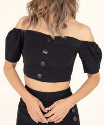 ALEXIA STAM | Front Button Off The Shoulder Crop Top/フロントボタンオフショルダークロップトップ(Tシャツ/カットソー)