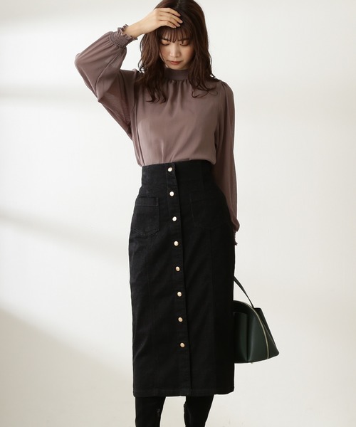 [フォクシー] 美品　ネイビー　フロントボタン　ミニ丈　タイトスカート ティティーアンドコー TITTY&CO. フロントボタンミニスカート