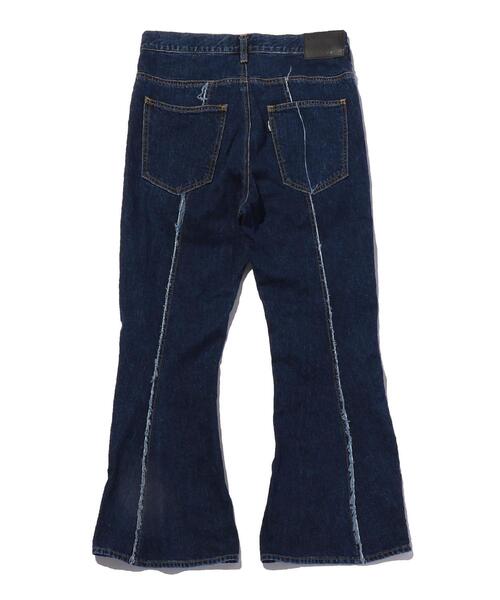 jieda ブーツカットデニム・フリンジ裾 セール】裾フリンジ ブーツカット デニムパンツ/Gパン/Y2K