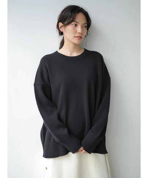 AMERICAN HOLIC（アメリカンホリック）の「フロントスリットクルーネックニットプルオーバー（ニット/セーター・レディース・ブラック/オフホワイト/ピンク/グレイッシュベージュ/イエロー/ミント・MEDIUM/LARGE）」の20枚目の写真