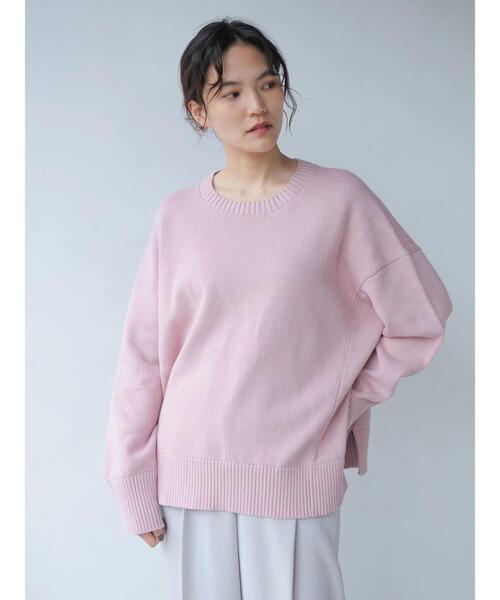 AMERICAN HOLIC（アメリカンホリック）の「フロントスリットクルーネックニットプルオーバー（ニット/セーター・レディース・ブラック/オフホワイト/ピンク/グレイッシュベージュ/イエロー/ミント・MEDIUM/LARGE）」の22枚目の写真