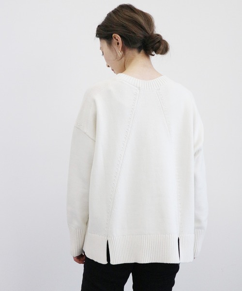 AMERICAN HOLIC（アメリカンホリック）の「フロントスリットクルーネックニットプルオーバー（ニット/セーター・レディース・ブラック/オフホワイト/ピンク/グレイッシュベージュ/イエロー/ミント・MEDIUM/LARGE）」の10枚目の写真