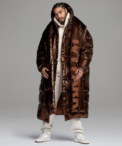 adidas ファーコート ブラウン・ブラック アディダス オリジナルス プレミアム フェイクファーコート