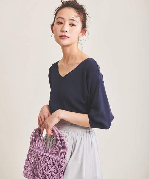 The Virgnia（ザ ヴァージニア）の「総針Vネックサマーニット（ニット/セーター・レディース・ネイビー/オフホワイト/ブルー/イエロー/ピンク・FREE）」の3枚目の写真