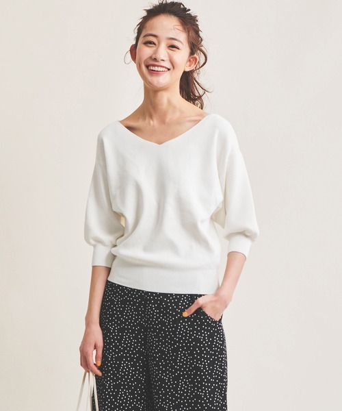 The Virgnia（ザ ヴァージニア）の「総針Vネックサマーニット（ニット/セーター・レディース・ネイビー/オフホワイト/ブルー/イエロー/ピンク・FREE）」の2枚目の写真