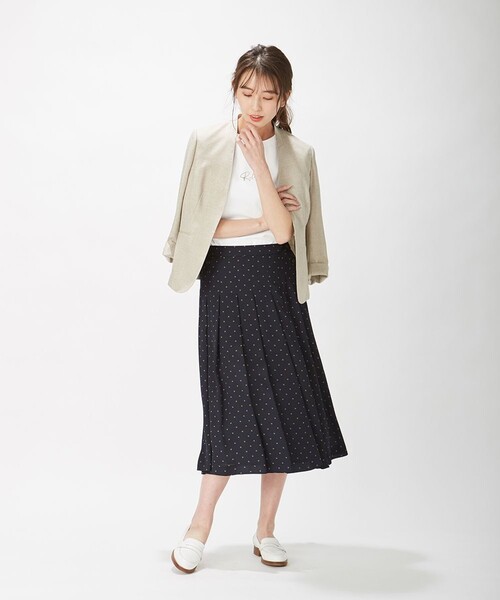 J.PRESS（ジェイプレス）の「【洗える】ポリエステル デシン幾何プリント スカート（スカート・レディース・スモーキーグリーン系5/ネイビー系5・T15/T13）」の3枚目の写真