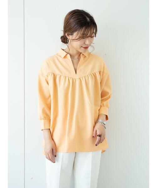 Green　Parks（グリーンパークス）の「切替ギャザー襟付ブラウス＊（シャツ/ブラウス・レディース・ミント/オレンジ/オフホワイト・FREE）」の9枚目の写真